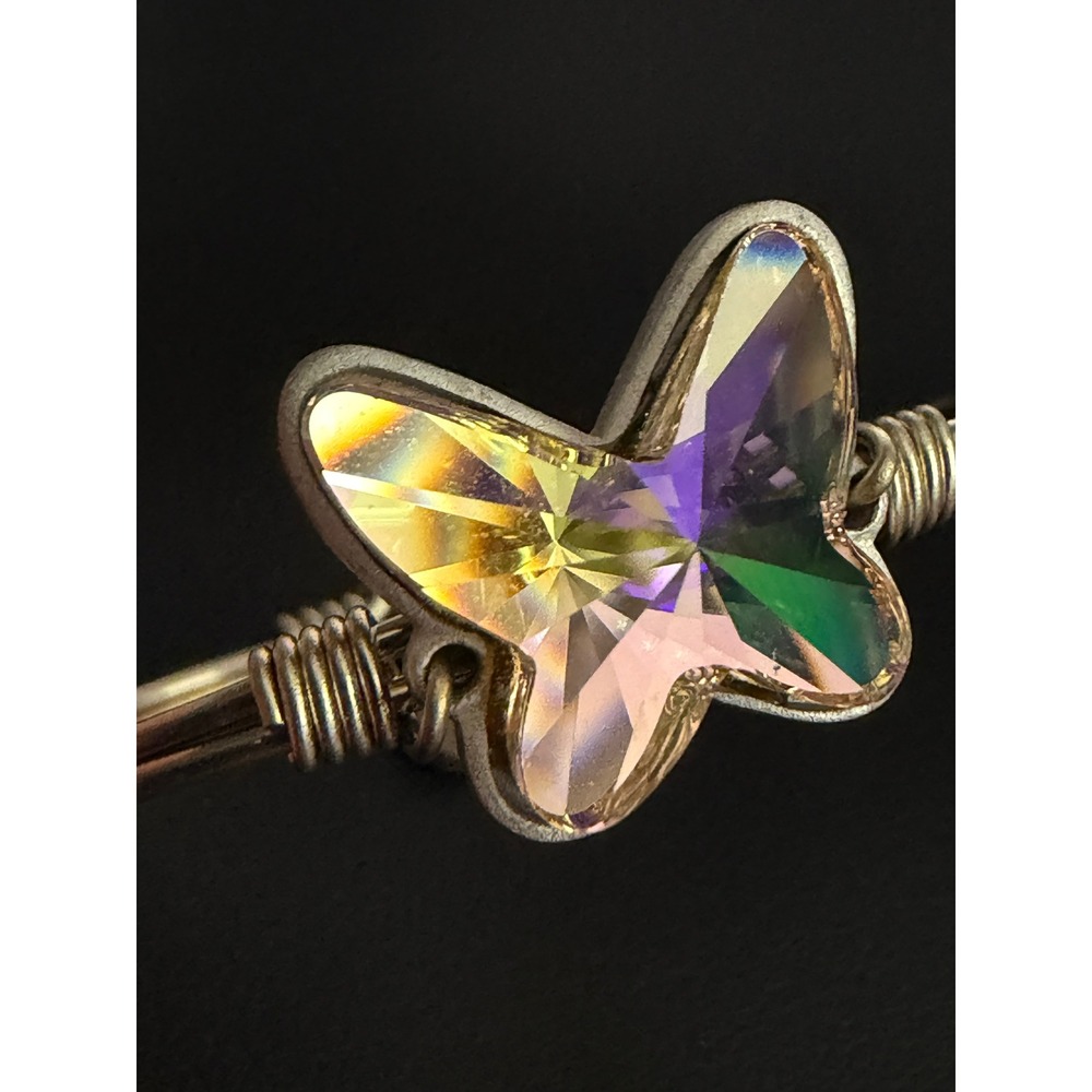 Butterfly Bangle Bracelet Silver Tone Iridescent Luca + Danni